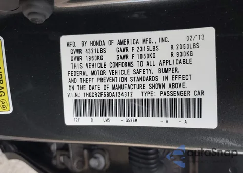 2013 Honda Accord Sport z USA, uszkodzony, nr VIN 1HGCR2F58DA124312